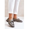 Lacquered Women's Loafers On A Block With Decoration Artiker 55C0412 Gray-55C0412 SZARY