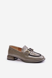 Lacquered Women's Loafers On A Block With Decoration Artiker 55C0412 Gray-55C0412 SZARY