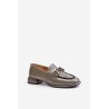 Lacquered Women's Loafers On A Block With Decoration Artiker 55C0412 Gray-55C0412 SZARY