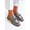 Lacquered Women's Loafers On A Block With Decoration Artiker 55C0412 Gray-55C0412 SZARY