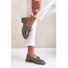 Lacquered Women's Loafers On A Block With Decoration Artiker 55C0412 Gray-55C0412 SZARY