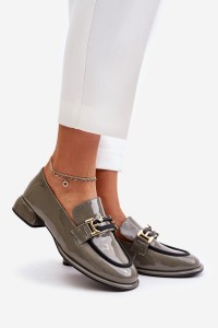 Lacquered Women's Loafers On A Block With Decoration Artiker 55C0412 Gray-55C0412 SZARY