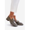 Lacquered Women's Loafers On A Block With Decoration Artiker 55C0412 Gray-55C0412 SZARY