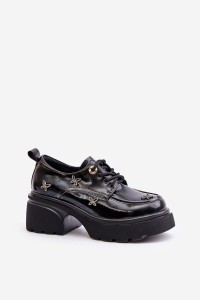 Lacquered Women's Shoes With Decorations Natural Leather Artiker 55C1011 Black-55C0419 CZARNY