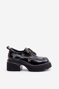 Lacquered Women's Shoes With Decorations Natural Leather Artiker 55C1011 Black-55C0419 CZARNY