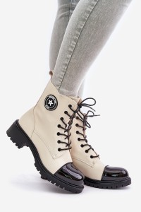 Kreminės ir juodos spalvos suvarstomi aulinukai-089 BEIGE/BLACK