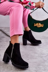 Suede Boots On High Heels With A Zipper Black Sevione-7050-A92 BLACK