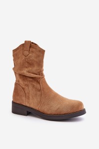 Warm Women's Ankle Boots With Gathered Shaft And Decoration Camel Etteara-0-589 CAMEL