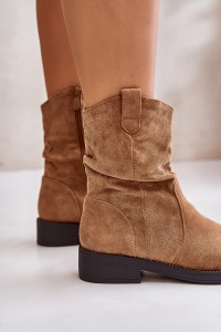 Warm Women's Ankle Boots With Gathered Shaft And Decoration Camel Etteara-0-589 CAMEL