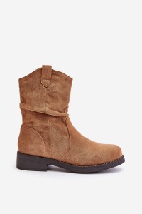 Warm Women's Ankle Boots With Gathered Shaft And Decoration Camel Etteara-0-589 CAMEL