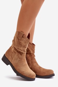 Warm Women's Ankle Boots With Gathered Shaft And Decoration Camel Etteara-0-589 CAMEL