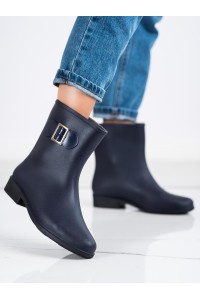 Tamsiai mėlynos spalvos guminiai batai papuošti sagtele-HMY-7BL
