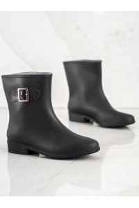 Juodos spalvos guminiai batai papuošti sagtele-HMY-7B
