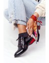 Natūralios odos juodi itin aukštos kokybės klasikiniai batai-04744-16/00-5 CZARNY Z CZERWONYM