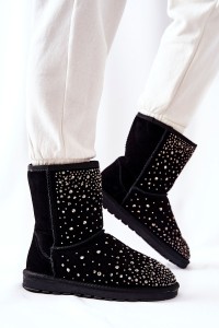 Šilti natūralios odos zomšiniai žieminiai batai Black Mariella-W8009 BLACK